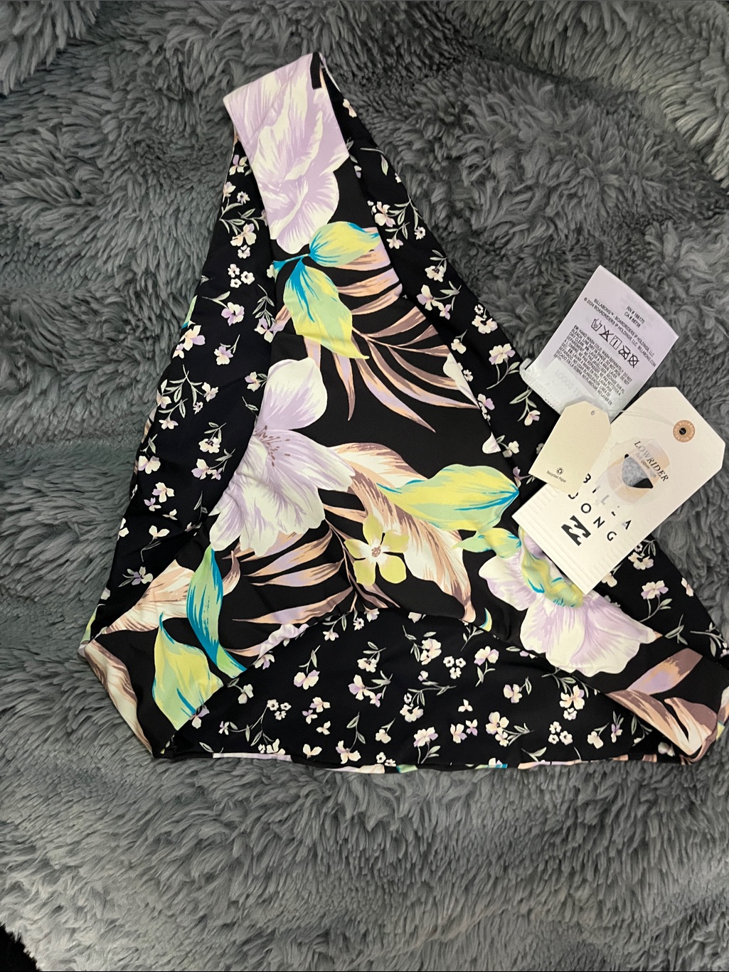 Billabong Black Bikini Bottom With Pastel Floral Tropical Print